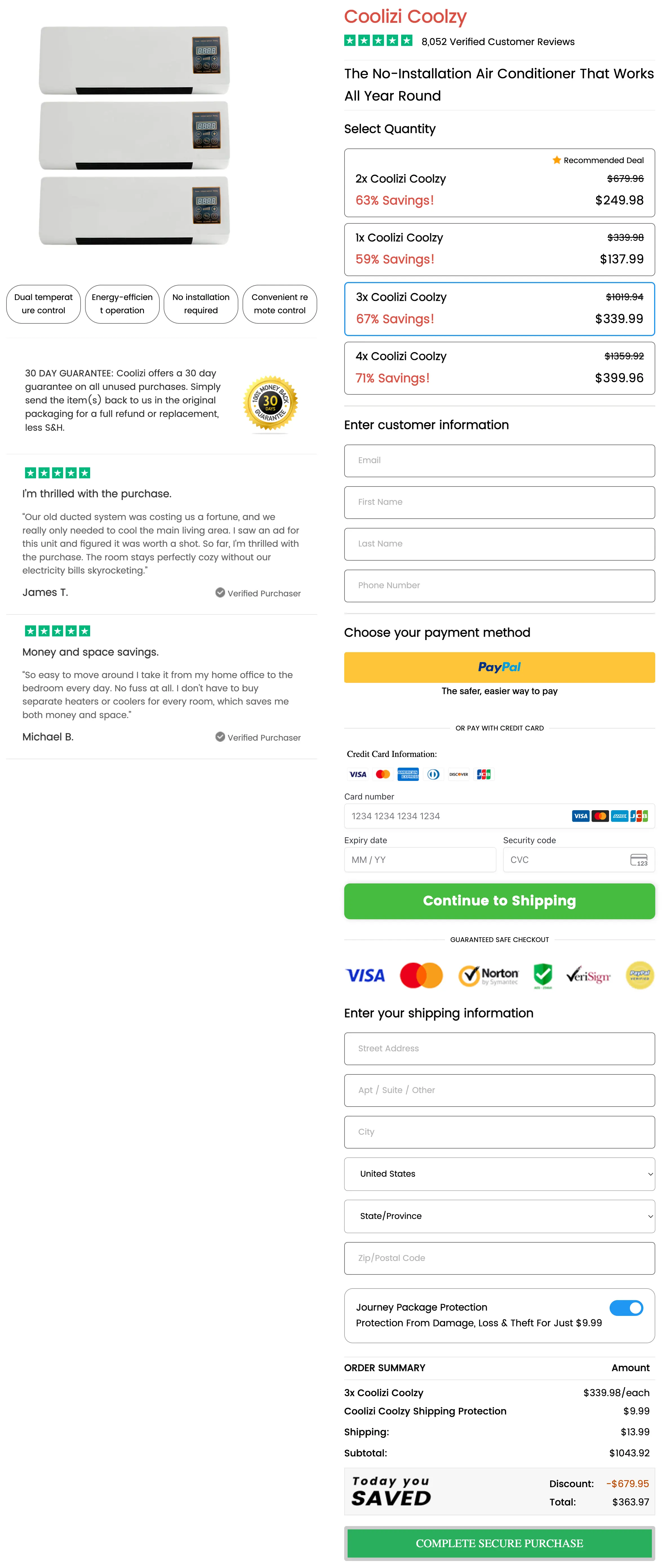 Coolizi Coolzy Portable AC Official 100% Secure checkout page